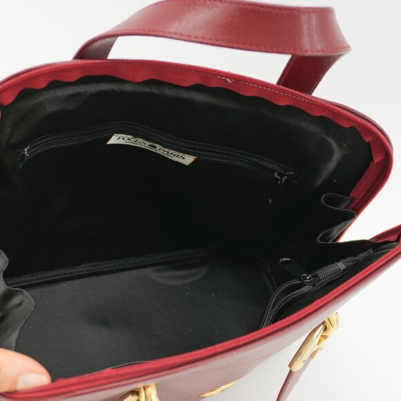 Paris France Red Leather Purse Structured Satchel Bag Top Handle Handbag - Picture 6 of 14